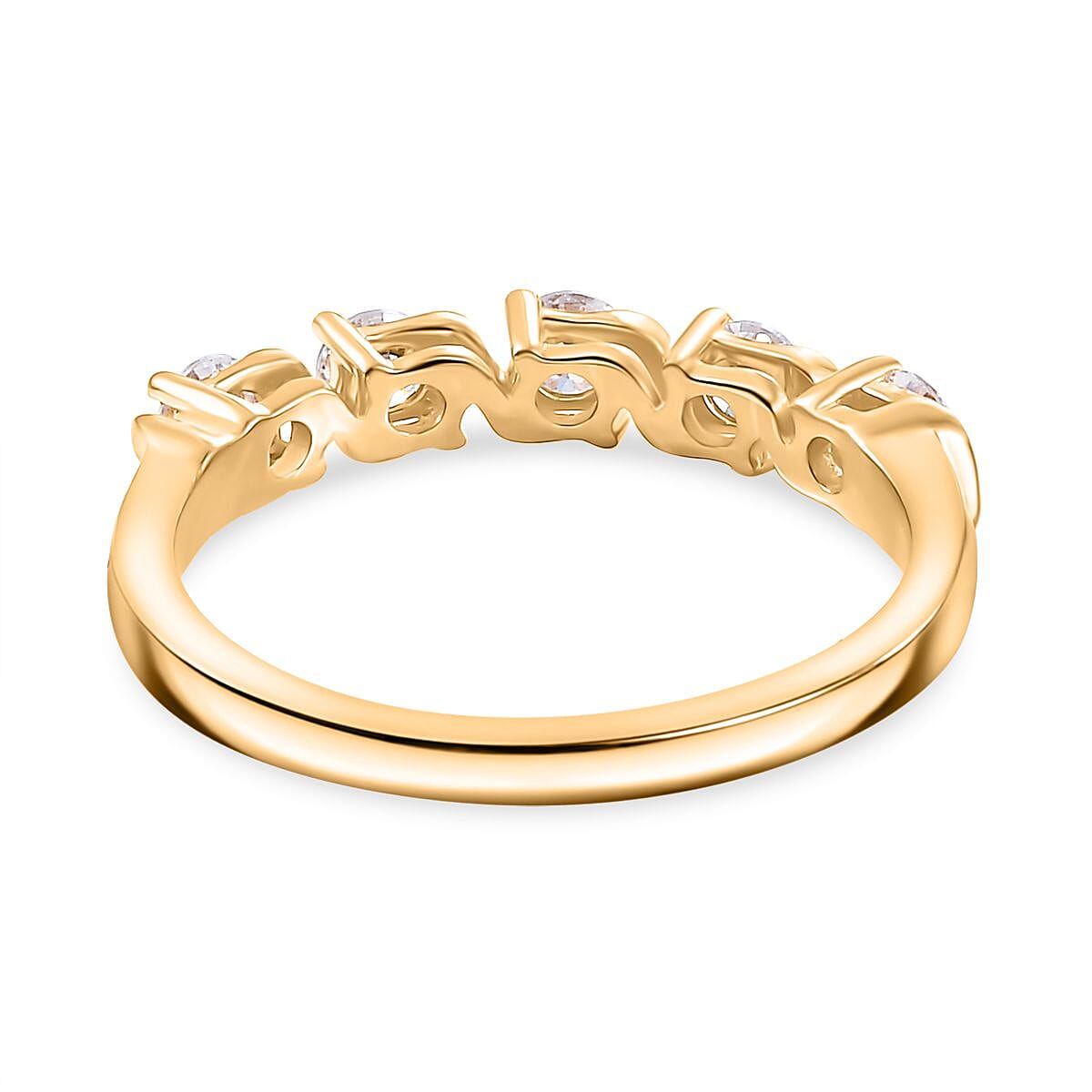 Set of 3 Moissanite 2.75 ctw Swirl Wave Bangle Bracelet (7.25In), Ring (Size 5.0) and Solitaire Stud Earrings in 18K Vermeil Yellow Gold Over Sterling Silver image number 4