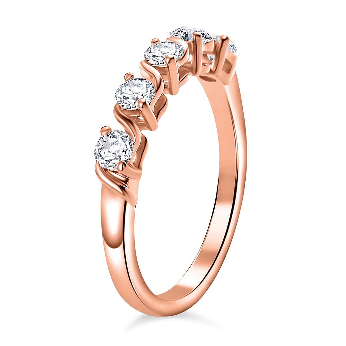 Set of 3 Moissanite 2.75 ctw Swirl Wave Bangle Bracelet (7.25In), Ring (Size 8.0) and Solitaire Stud Earrings in 18K Vermeil Rose Gold Over Sterling Silver image number 3