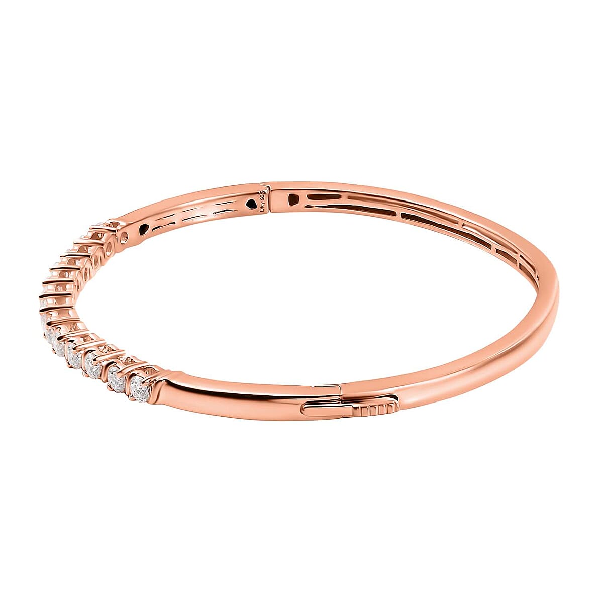 Set of 3 Moissanite 2.75 ctw Swirl Wave Bangle Bracelet (7.25In), Ring (Size 8.0) and Solitaire Stud Earrings in 18K Vermeil Rose Gold Over Sterling Silver image number 5