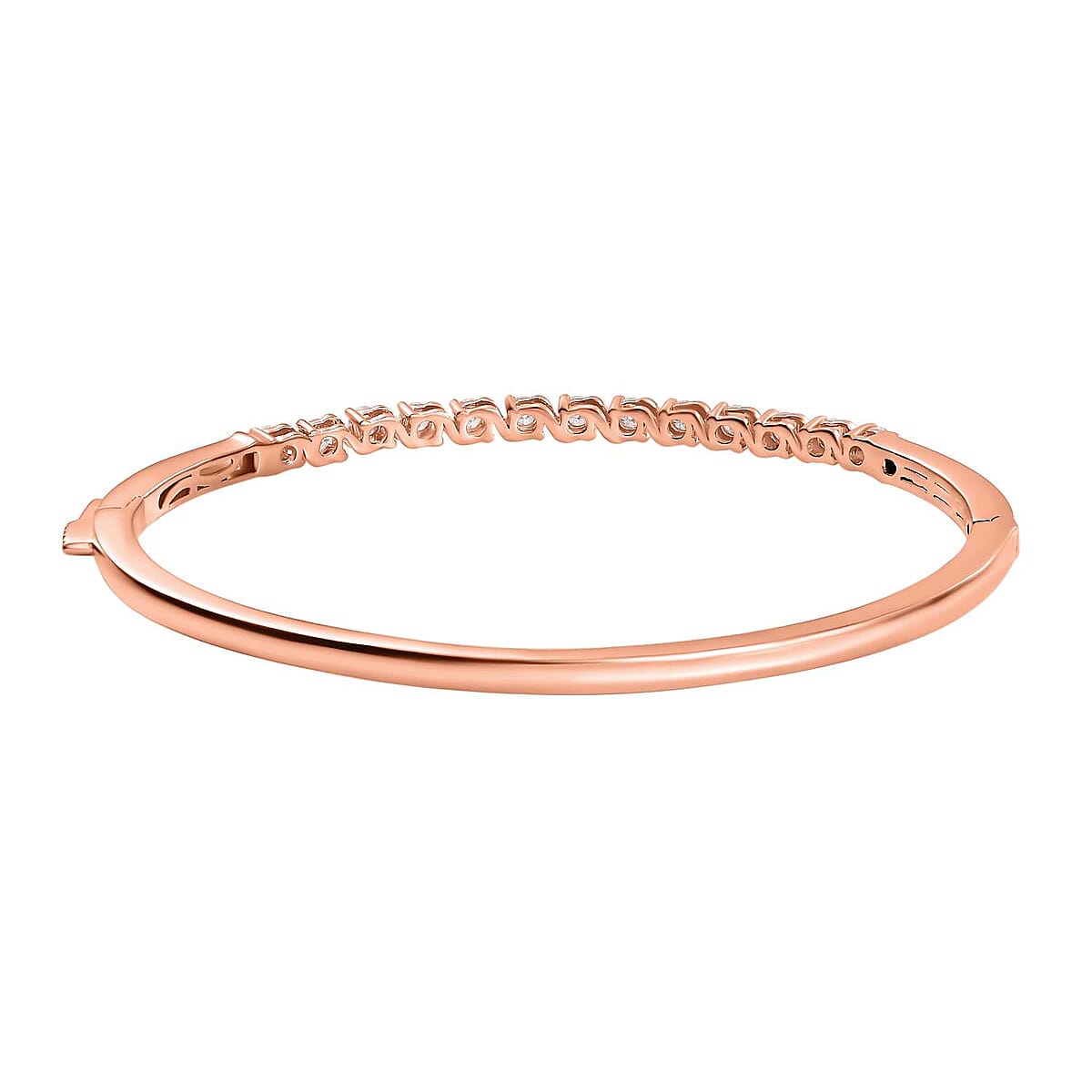 Set of 3 Moissanite 2.75 ctw Swirl Wave Bangle Bracelet (7.25In), Ring (Size 8.0) and Solitaire Stud Earrings in 18K Vermeil Rose Gold Over Sterling Silver image number 6
