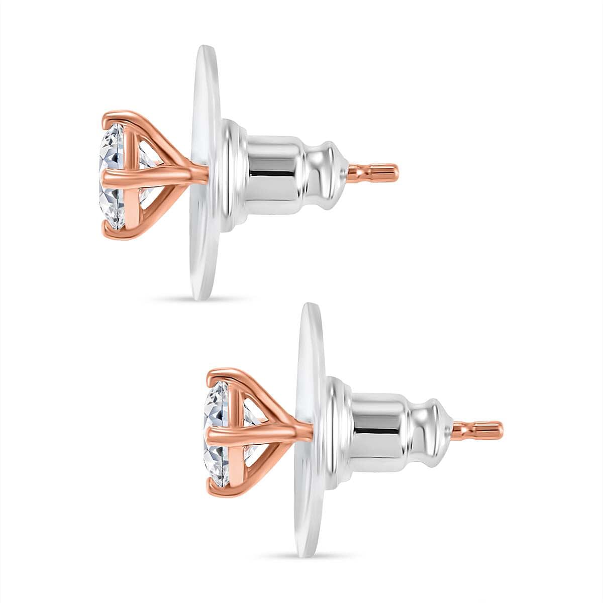 Set of 3 Moissanite 2.75 ctw Swirl Wave Bangle Bracelet (7.25In), Ring (Size 8.0) and Solitaire Stud Earrings in 18K Vermeil Rose Gold Over Sterling Silver image number 8