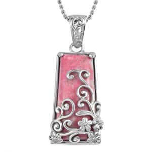 Karis Norwegian Thulite 20.50 ctw Floral Pendant in Platinum Bond with Stainless Steel Necklace 20 Inches