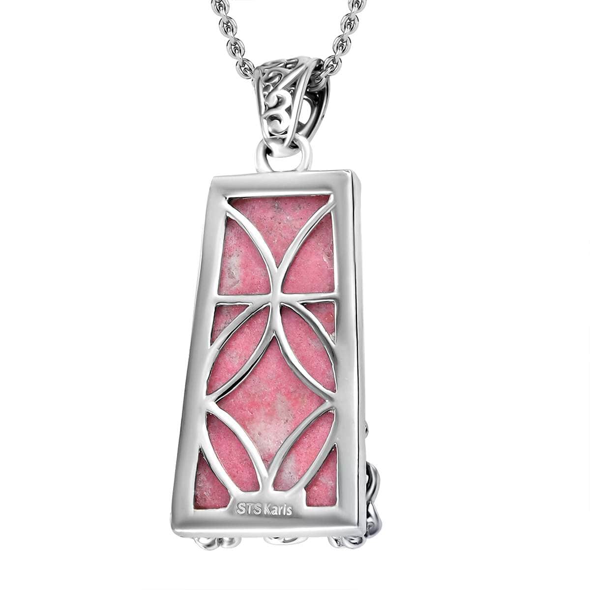 Karis Norwegian Thulite 20.50 ctw Floral Pendant in Platinum Bond with Stainless Steel Necklace 20 Inches image number 4