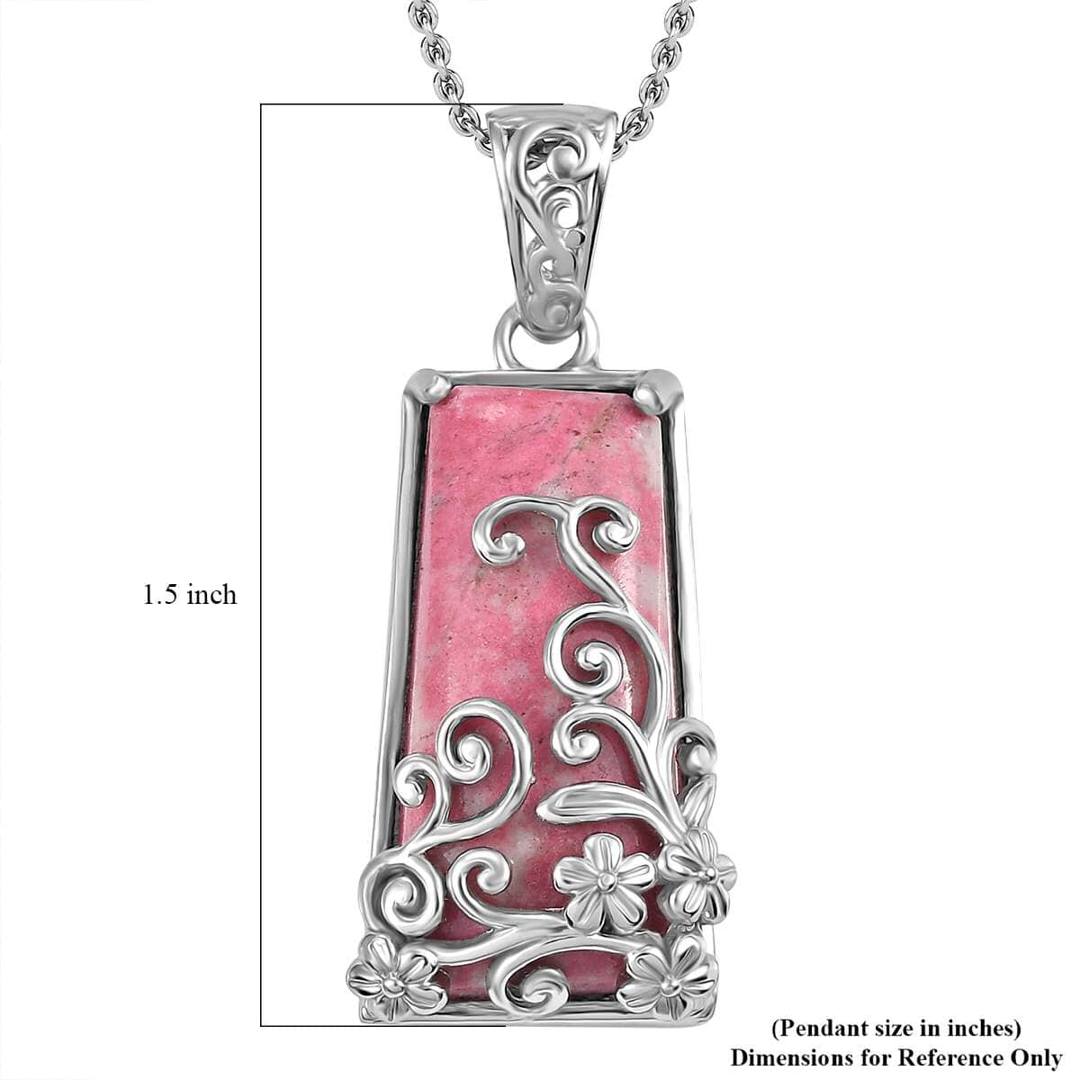 Karis Norwegian Thulite 20.50 ctw Floral Pendant in Platinum Bond with Stainless Steel Necklace 20 Inches image number 5