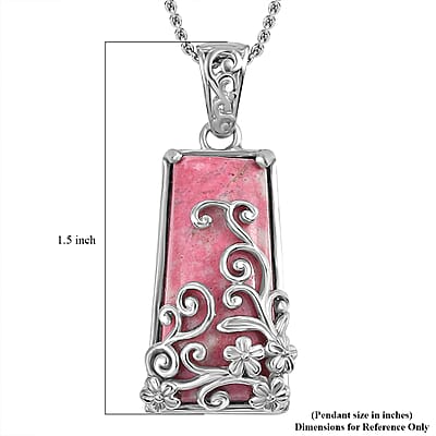 EverTrue Norwegian Thulite 23.80 ctw Vintage Floral Pendant in Platinum Bond with Stainless Steel Necklace 20 Inches