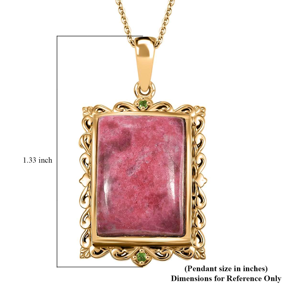 Karis Norwegian Thulite and Chrome Diopside 20.50 ctw Rosetta Vintage Pendant 18K YG Plated with Stainless Steel Necklace 20 Inches image number 6