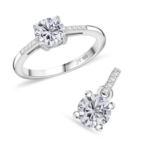J Francis Embellished with Zirconia by Swarovski 3.10 ctw Eternal Sparkle Ring (Size 6) and Pendant without Chain in Rhodium Over Sterling Silver