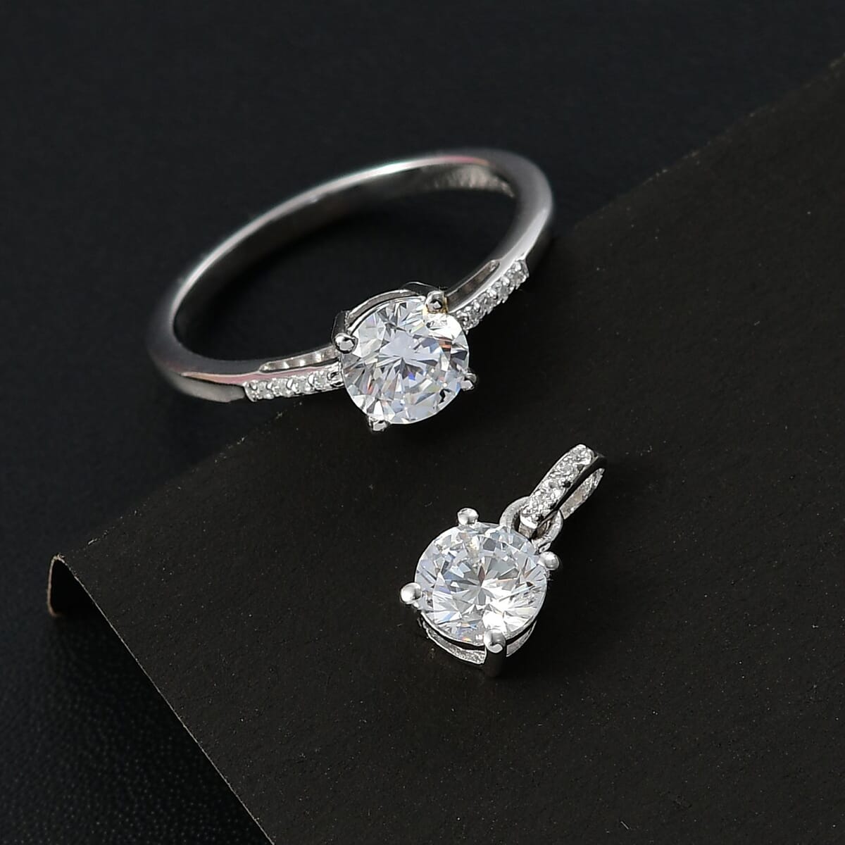J Francis Embellished with Zirconia by Swarovski 3.10 ctw Eternal Sparkle Ring (Size 8) and Pendant without Chain in Rhodium Over Sterling Silver image number 1