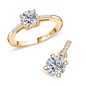 J Francis Embellished with Zirconia by Swarovski 3.10 ctw Eternal Sparkle Ring Size 7.0 and Pendant without Chain in 18K Vermeil Yellow Gold Over Sterling Silver