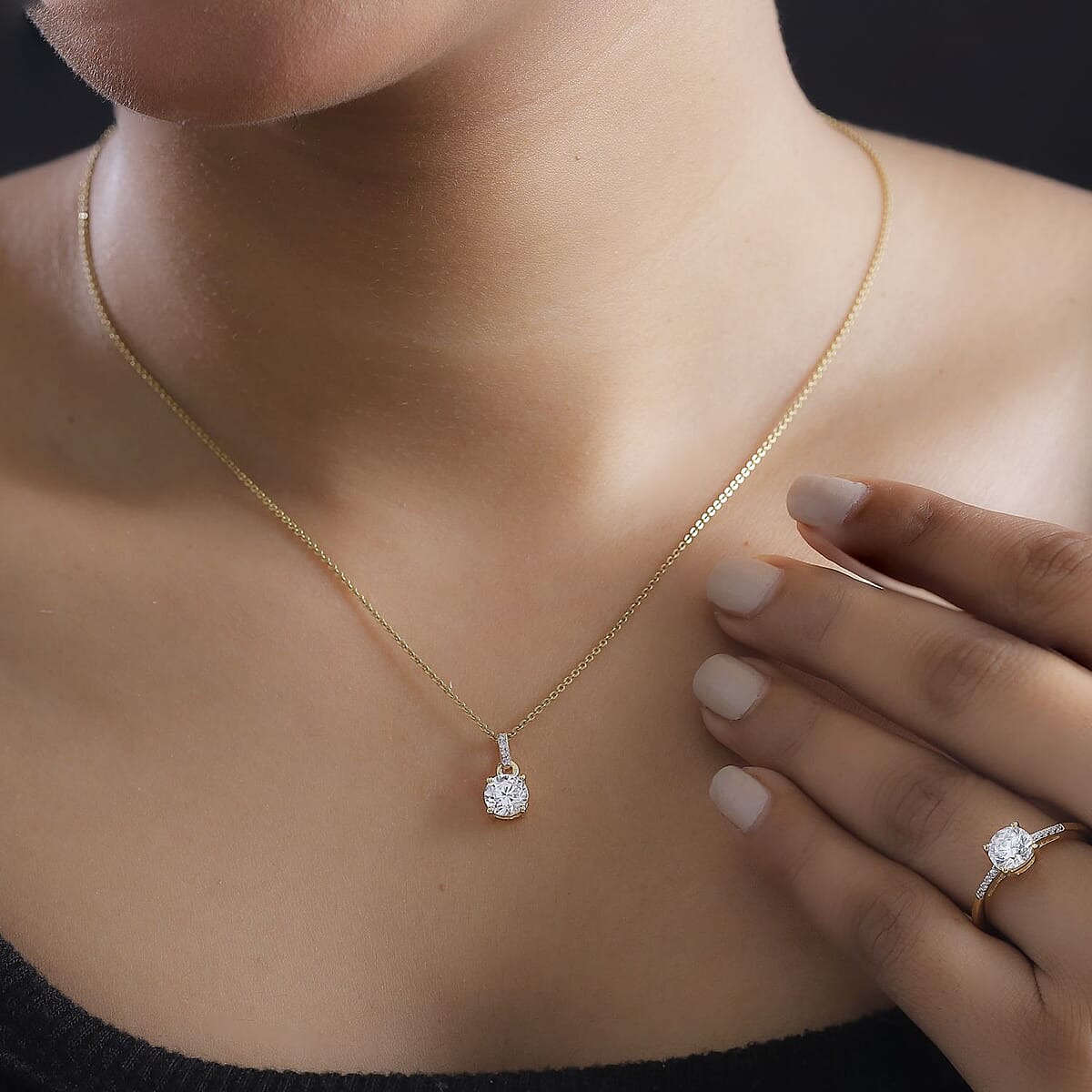 J Francis Embellished with Zirconia by Swarovski 3.10 ctw Eternal Sparkle Ring Size 9.0 and Pendant without Chain in 18K Vermeil Yellow Gold Over Sterling Silver image number 1