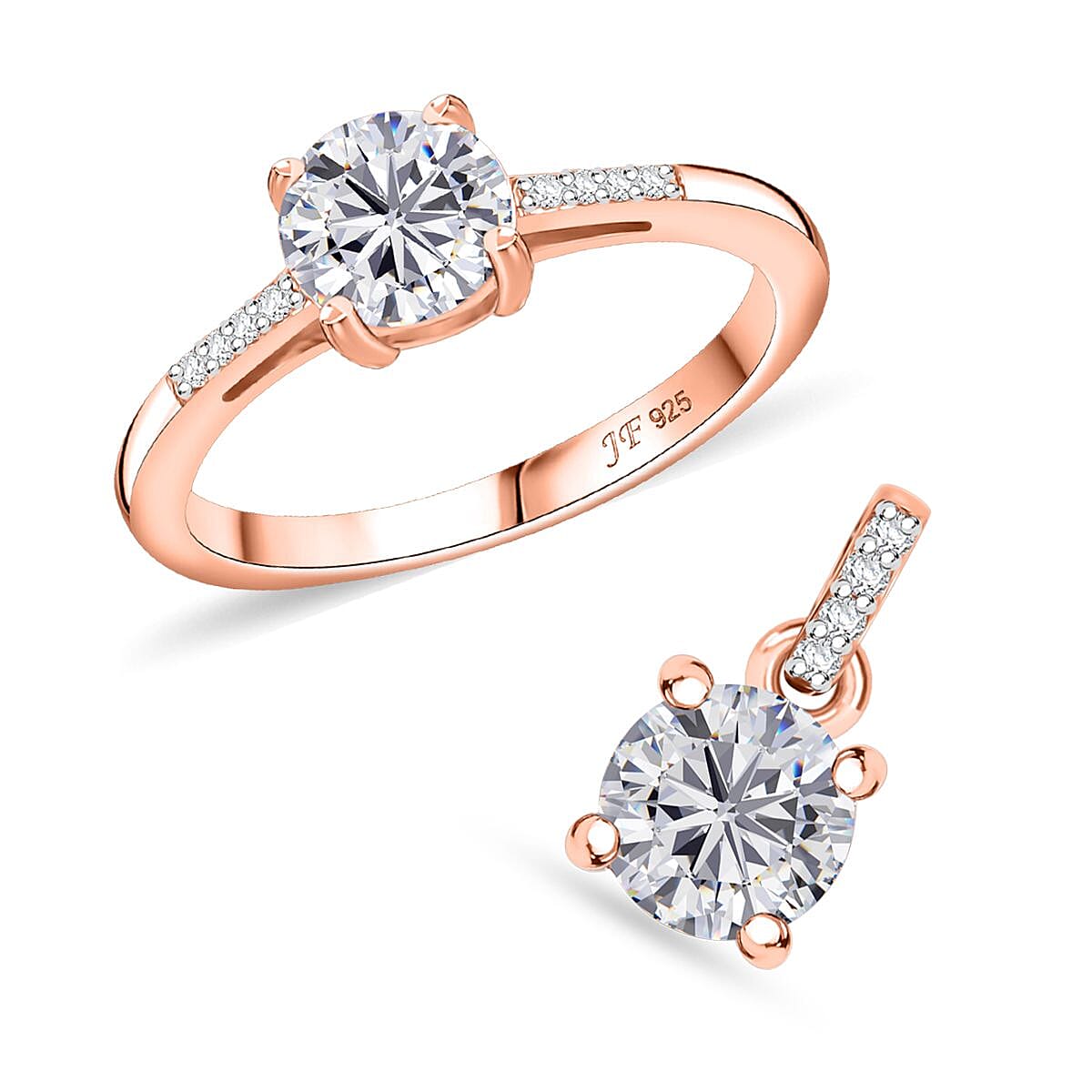 J Francis Embellished with Zirconia by Swarovski 3.10 ctw Eternal Sparkle Ring Size 9.0 and Pendant without Chain in 18K Vermeil Rose Gold Over Sterling Silver image number 0