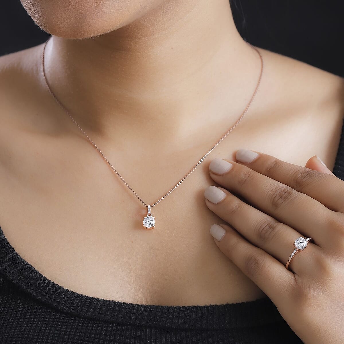 J Francis Embellished with Zirconia by Swarovski 3.10 ctw Eternal Sparkle Ring Size 9.0 and Pendant without Chain in 18K Vermeil Rose Gold Over Sterling Silver image number 2