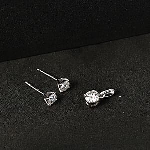 Moissanite 1.00 ctw Solitaire Stud Earrings and Pendant without Chain in Rhodium Over Sterling Silver