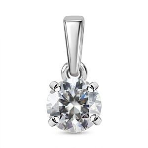 Moissanite 1.00 ctw Solitaire Stud Earrings and Pendant without Chain in Rhodium Over Sterling Silver