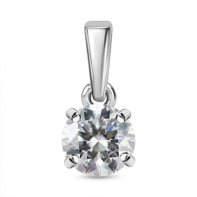 Moissanite 1.00 ctw Solitaire Stud Earrings and Pendant without Chain in Rhodium Over Sterling Silver