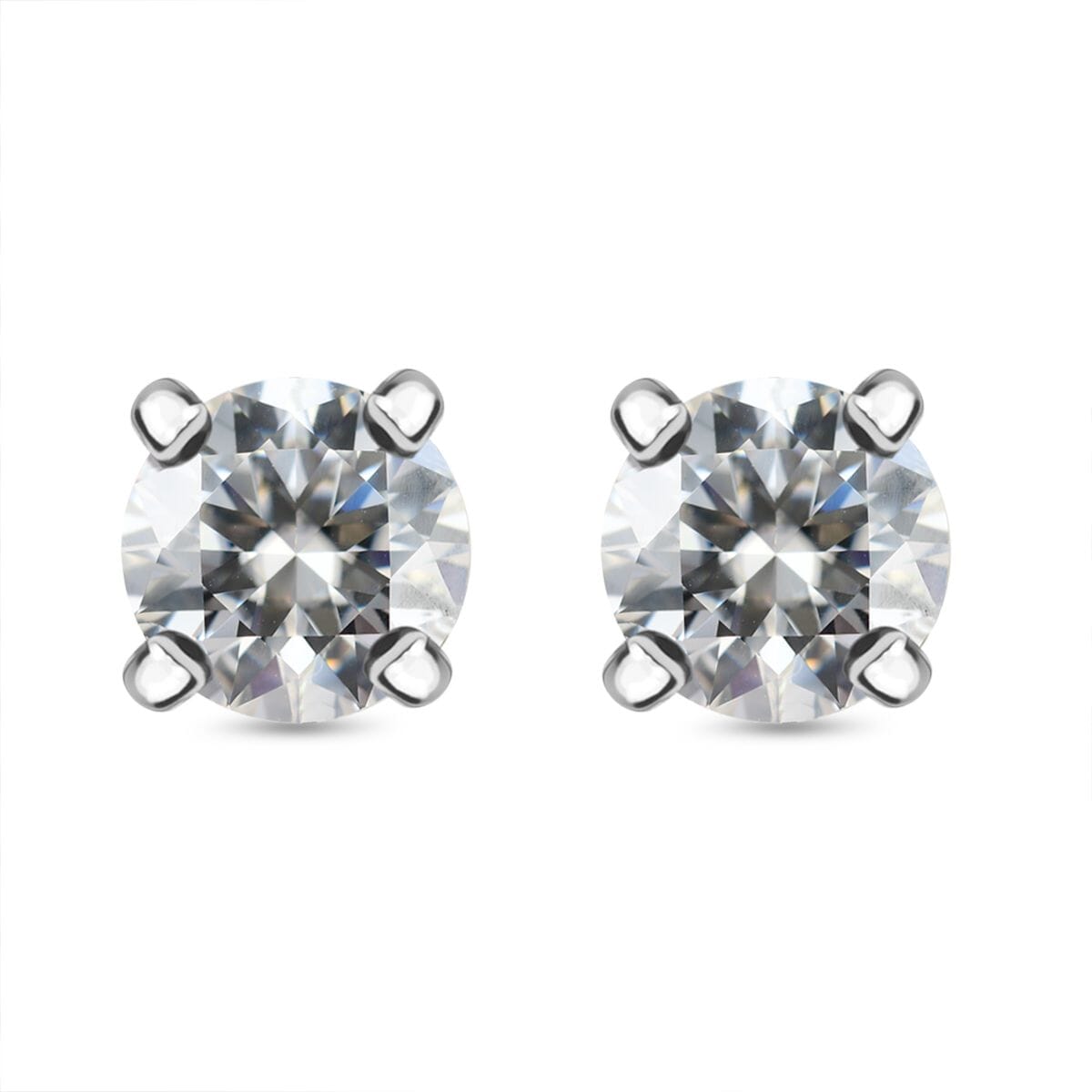 Moissanite 1.00 ctw Solitaire Stud Earrings and Pendant without Chain in Rhodium Over Sterling Silver image number 6