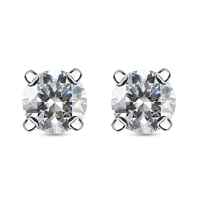 Moissanite 1.00 ctw Solitaire Stud Earrings and Pendant without Chain in Rhodium Over Sterling Silver