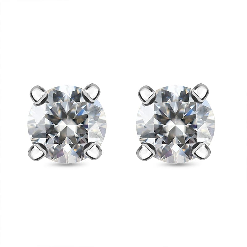 Moissanite 1.00 ctw Solitaire Stud Earrings and Pendant without Chain in Rhodium Over Sterling Silver