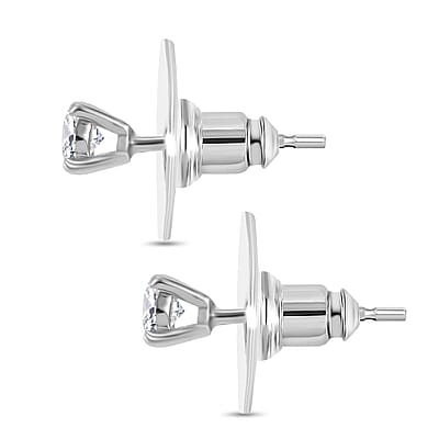 Moissanite 1.00 ctw Solitaire Stud Earrings and Pendant without Chain in Rhodium Over Sterling Silver