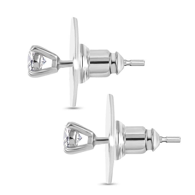 Moissanite 1.00 ctw Solitaire Stud Earrings and Pendant without Chain in Rhodium Over Sterling Silver