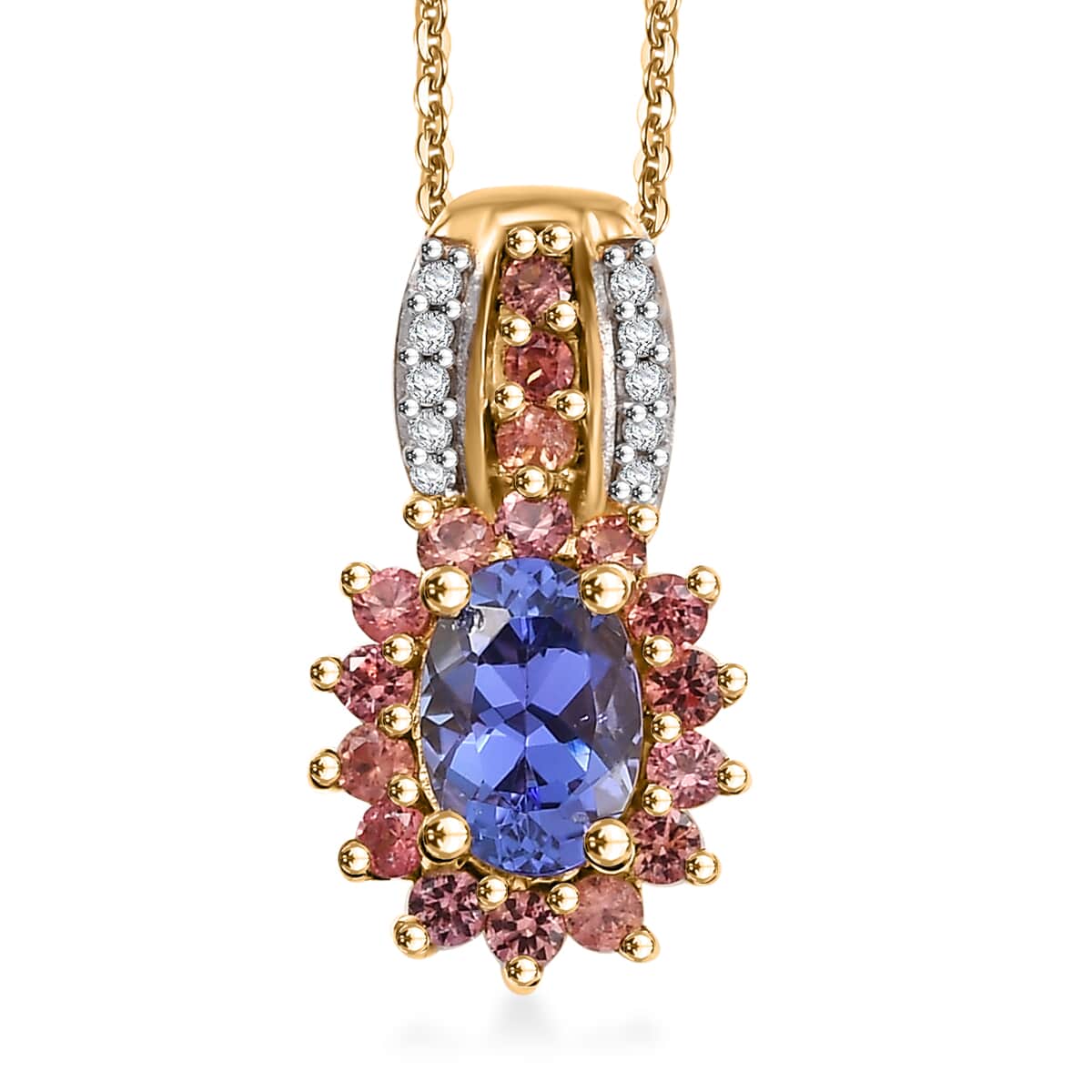 AAA Tanzanite and Multi Gemstone 1.10 ctw Twilight Bloom Pendant Necklace in 18K Vermeil Yellow Gold Over Sterling Silver 20 Inches image number 0