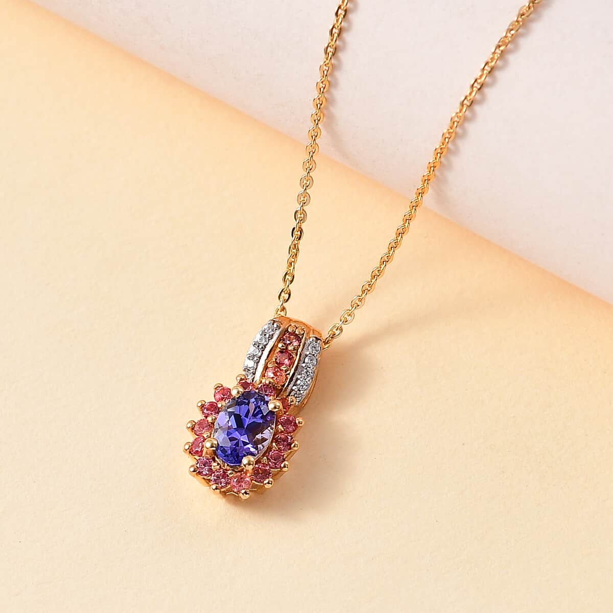 AAA Tanzanite and Multi Gemstone 1.10 ctw Twilight Bloom Pendant Necklace in 18K Vermeil Yellow Gold Over Sterling Silver 20 Inches image number 1