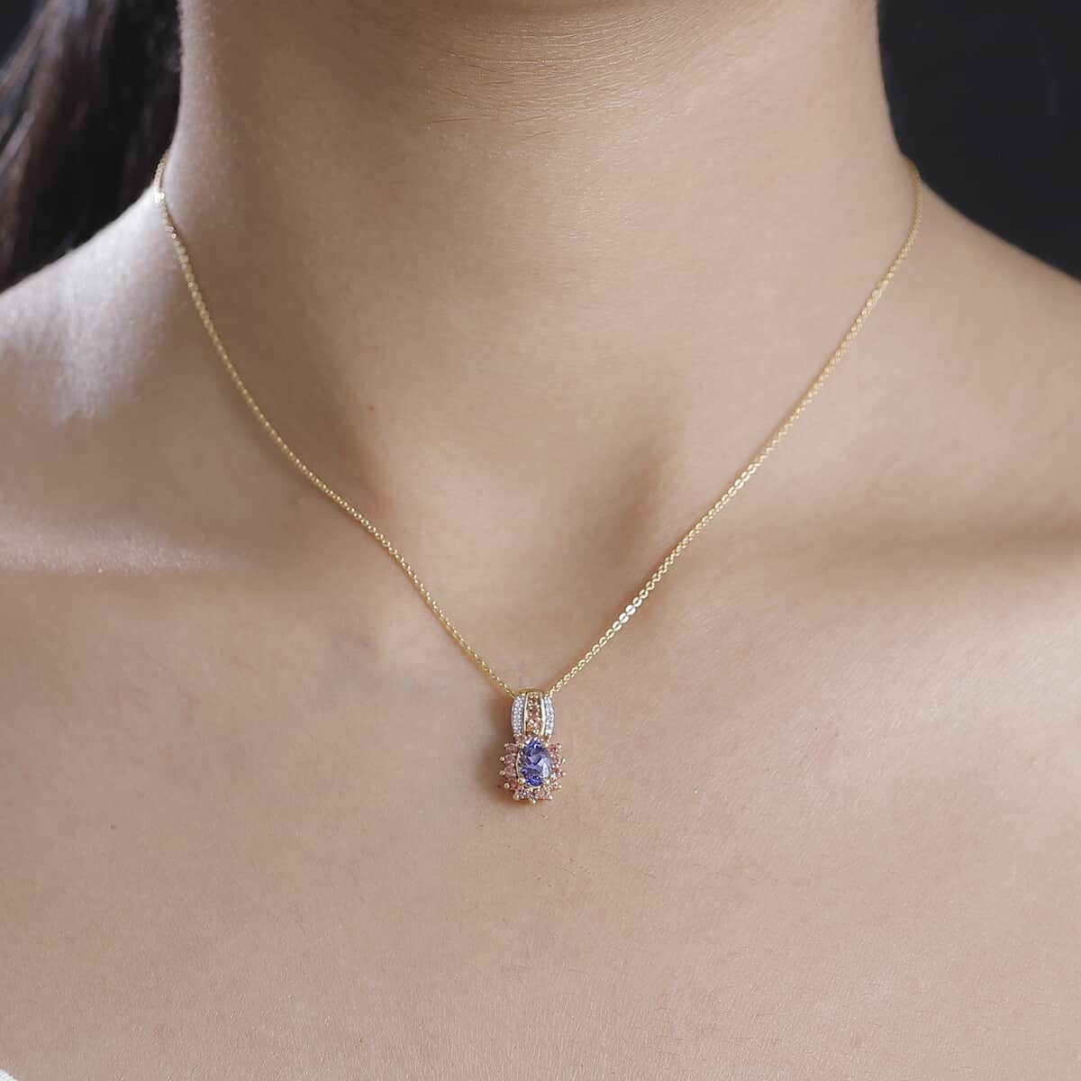 AAA Tanzanite and Multi Gemstone 1.10 ctw Twilight Bloom Pendant Necklace in 18K Vermeil Yellow Gold Over Sterling Silver 20 Inches image number 2