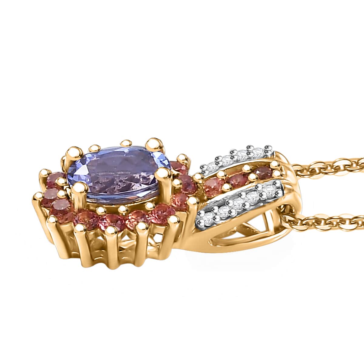 AAA Tanzanite and Multi Gemstone 1.10 ctw Twilight Bloom Pendant Necklace in 18K Vermeil Yellow Gold Over Sterling Silver 20 Inches image number 3