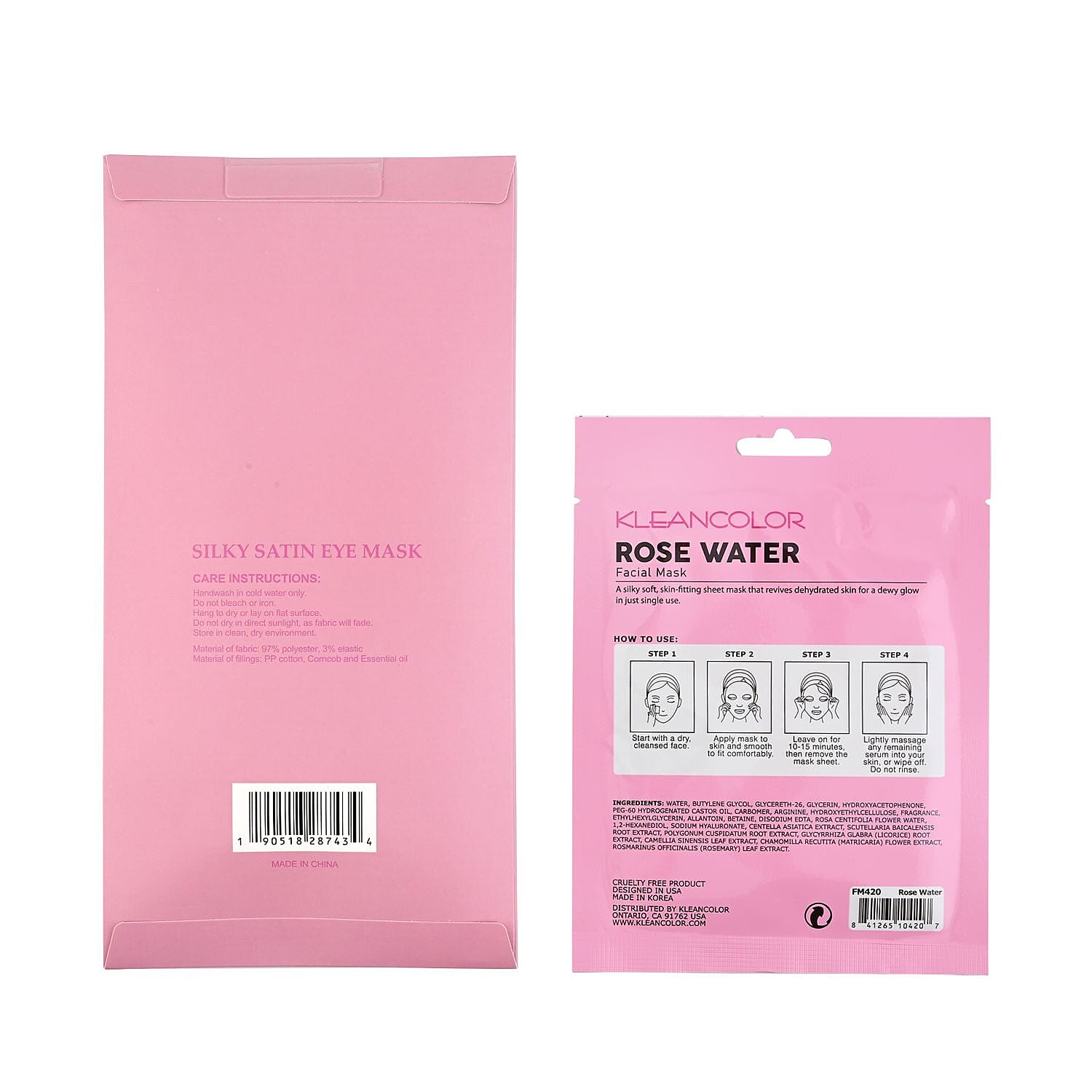 KleanColor Rosewater Sheet Mask in Display and Lily Infused Scented Silky Satin Eye Mask