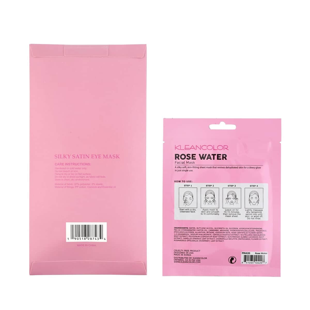 KleanColor Rosewater Sheet Mask in Display and Lily Infused Scented Silky Satin Eye Mask image number 1