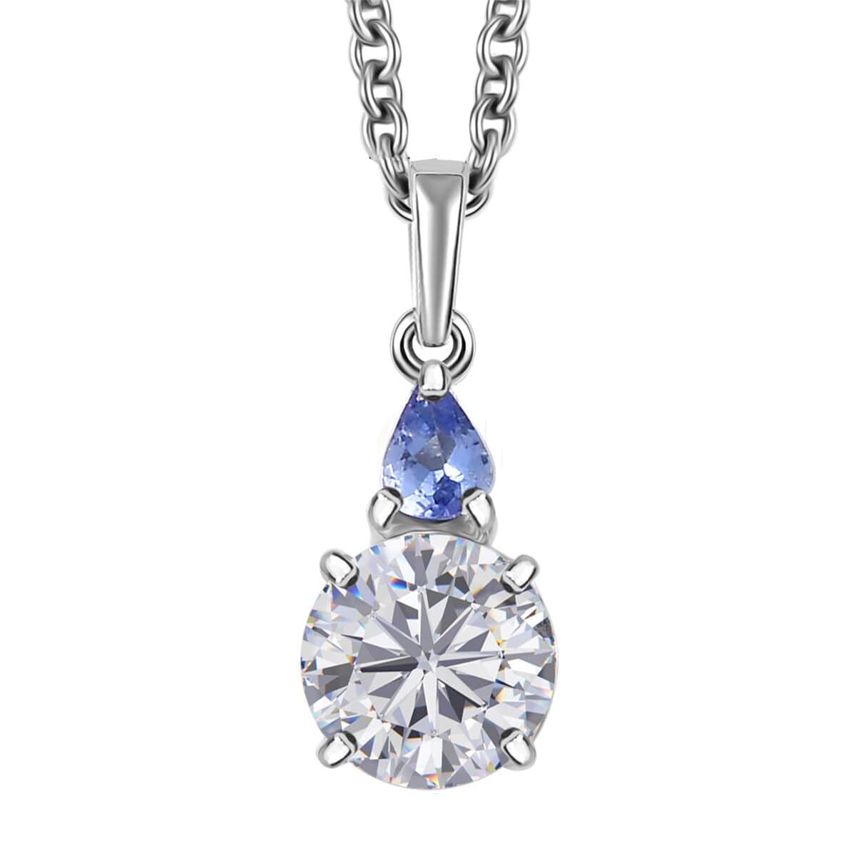 Moissanite and Tanzanite Pendant in Rhodium Over Sterling Silver with Stainless Steel Necklace (20 Inches) 1.50 ctw image number 0