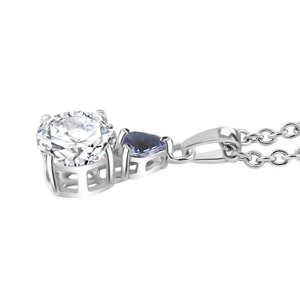 Moissanite and Tanzanite Pendant in Rhodium Over Sterling Silver with Stainless Steel Necklace (20 Inches) 1.50 ctw image number 3