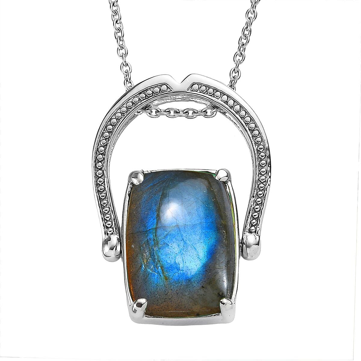 Malagasy Labradorite 13.85 ctw Convertible Ring (Size 5.0) or Pendant with Necklace 20 Inches in Stainless Steel image number 0