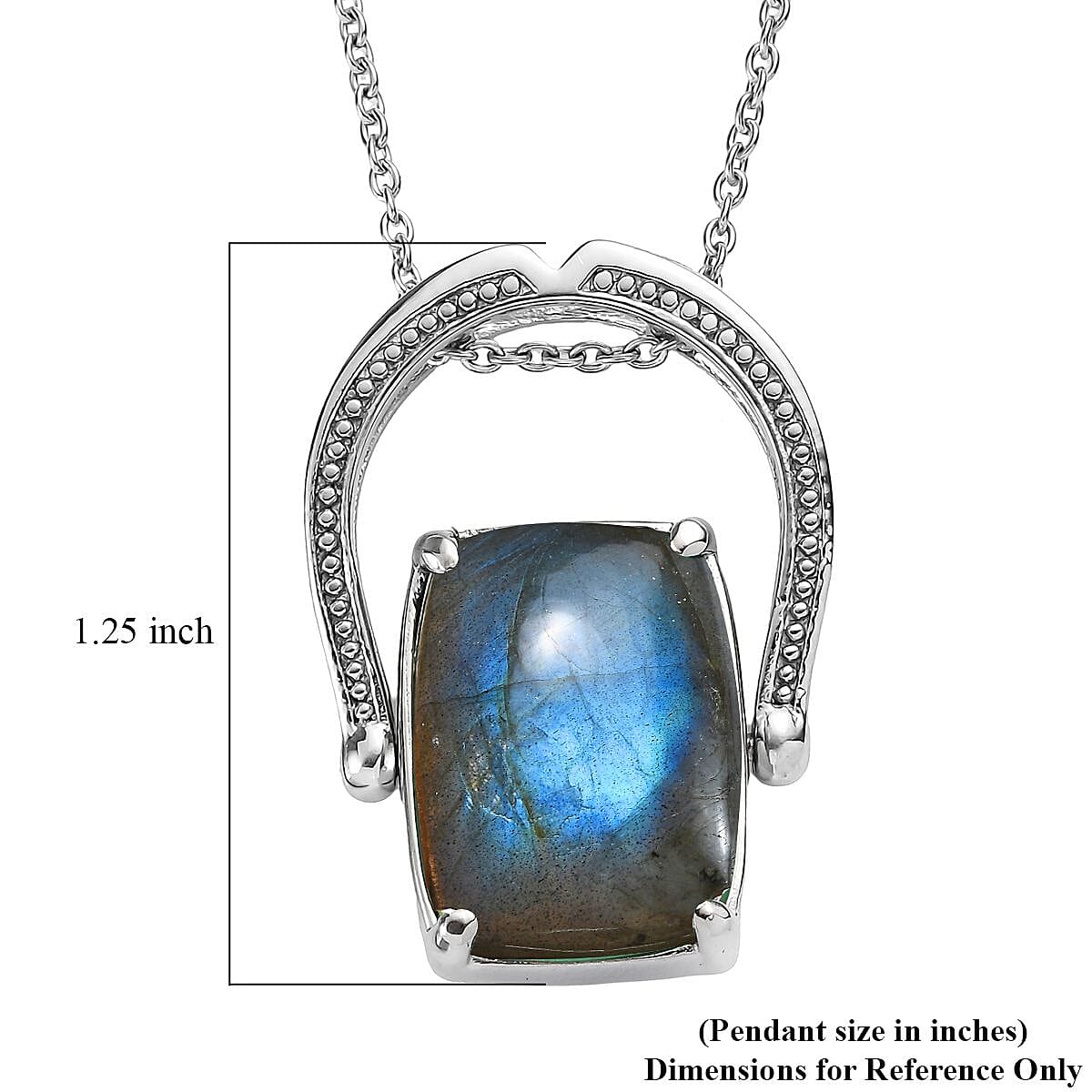 Malagasy Labradorite 13.85 ctw Convertible Ring (Size 5.0) or Pendant with Necklace 20 Inches in Stainless Steel image number 6
