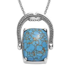 Blue Turquoise 12.50 ctw Convertible Ring (Size 5.0) or Pendant Necklace 20 Inches in Stainless Steel