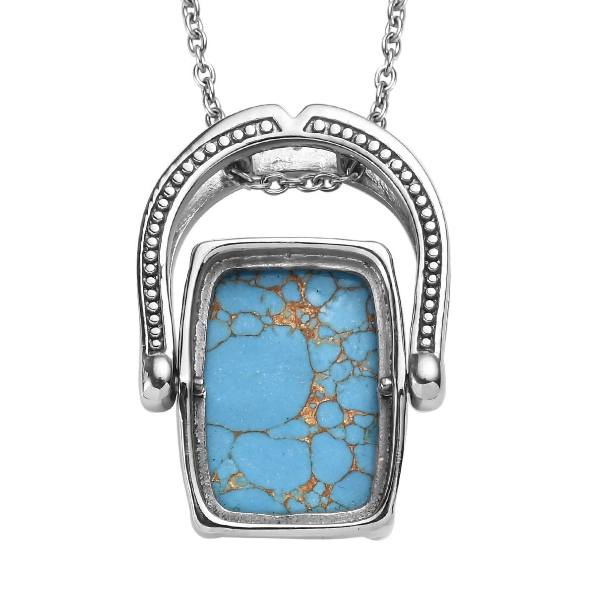 Blue Turquoise 12.50 ctw Convertible Ring (Size 5.0) or Pendant Necklace 20 Inches in Stainless Steel image number 4