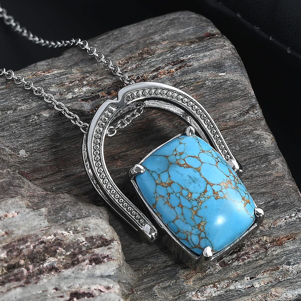 Blue Turquoise 12.50 ctw Convertible Ring (Size 6.0) or Pendant Necklace 20 Inches in Stainless Steel image number 1
