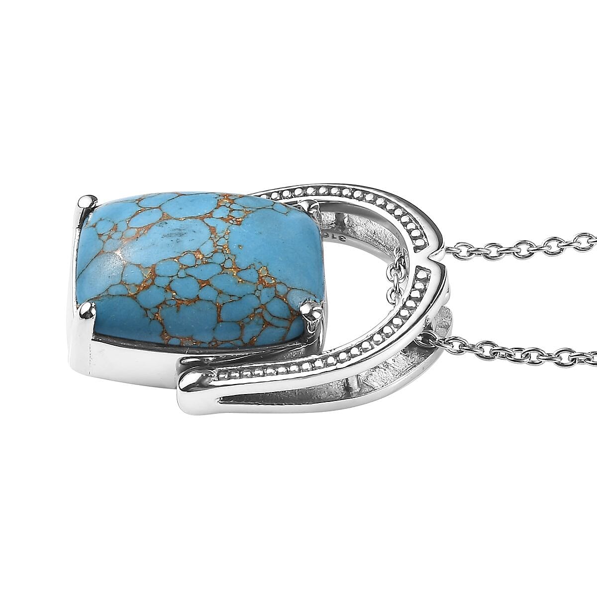 Blue Turquoise 12.50 ctw Convertible Ring (Size 6.0) or Pendant Necklace 20 Inches in Stainless Steel image number 3