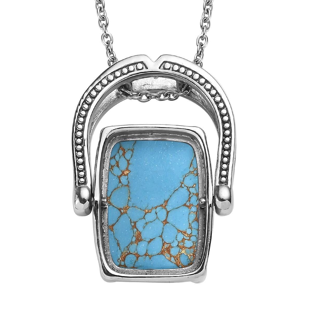 Blue Turquoise 12.50 ctw Convertible Ring (Size 6.0) or Pendant Necklace 20 Inches in Stainless Steel image number 4