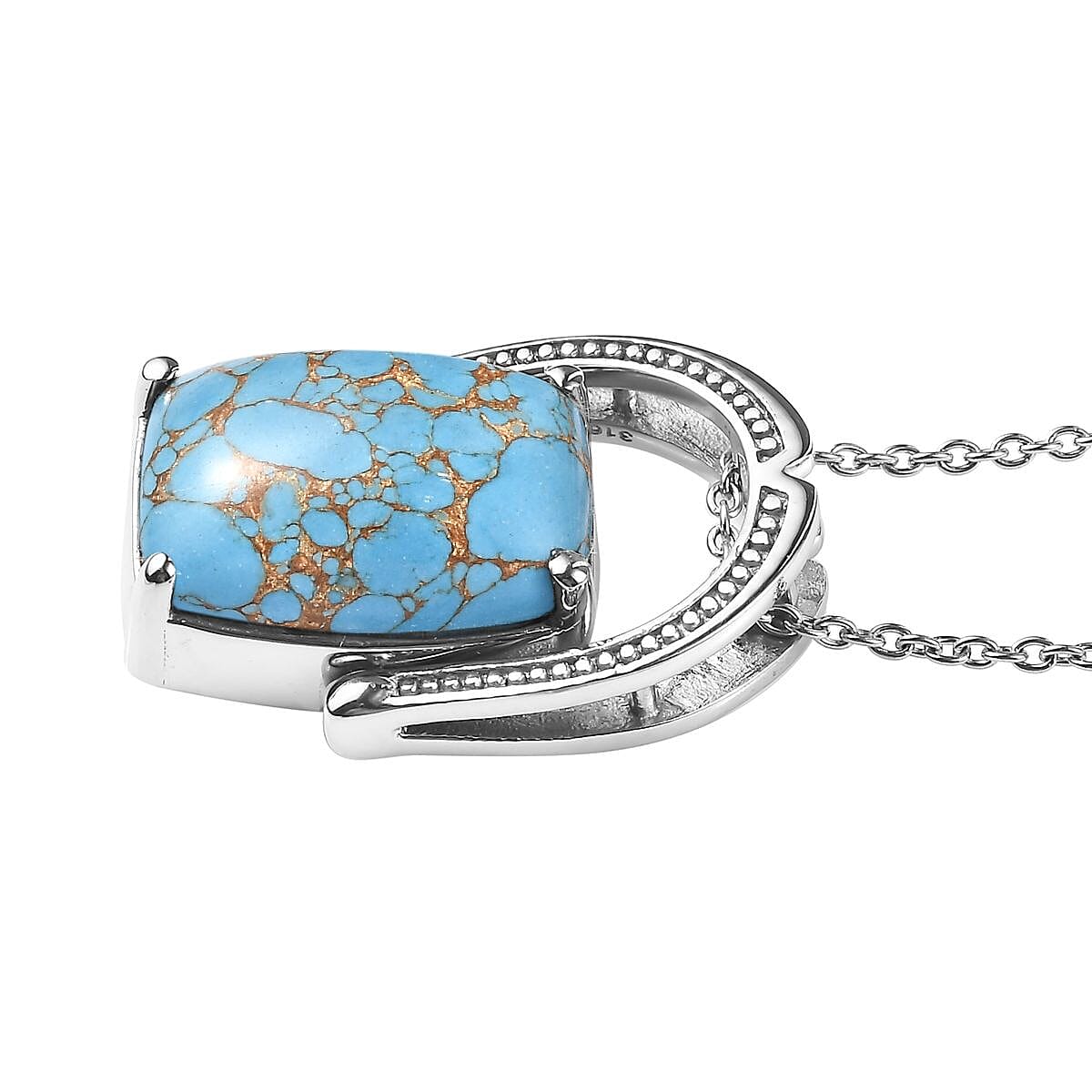 Blue Turquoise Convertible Ring (Size 8.0) or Pendant Necklace (20 Inches) in Stainless Steel 12.50 ctw image number 3