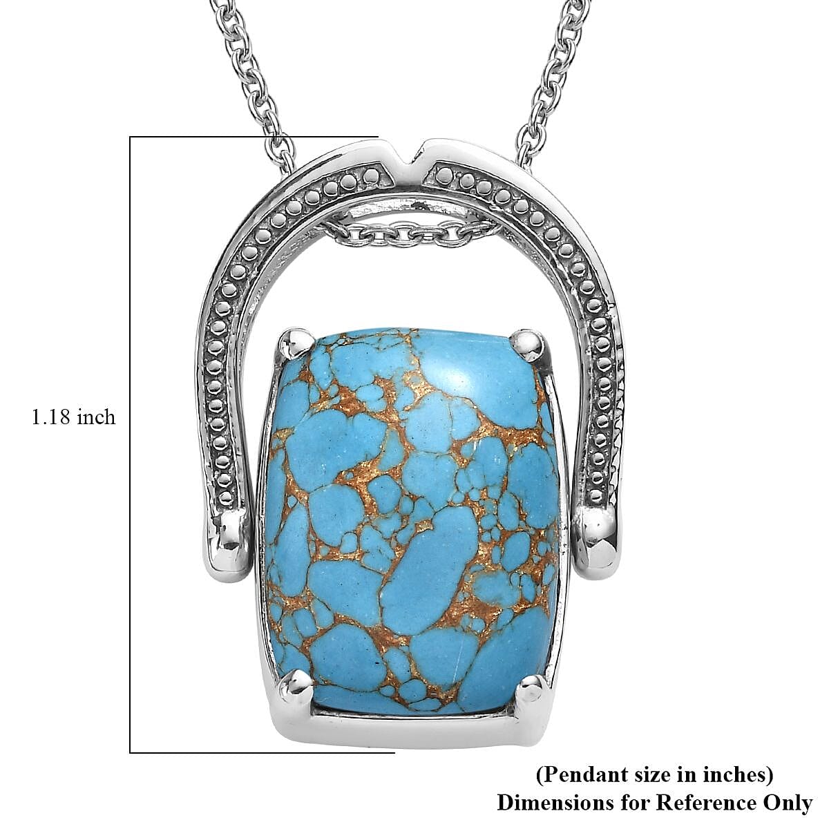 Blue Turquoise Convertible Ring (Size 8.0) or Pendant Necklace (20 Inches) in Stainless Steel 12.50 ctw image number 6