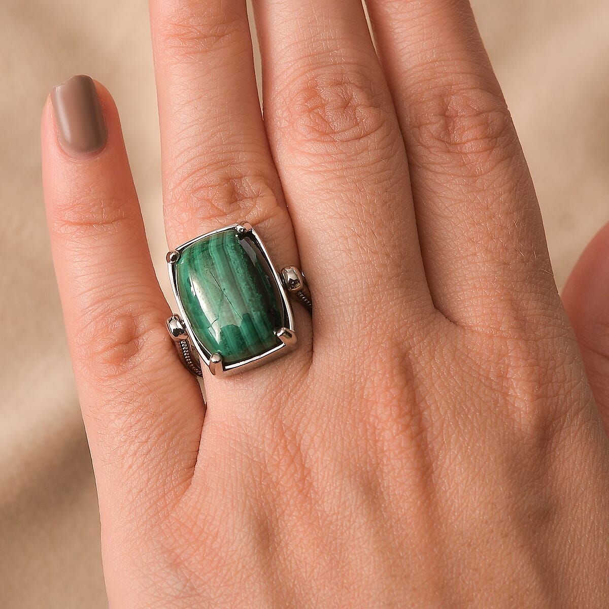 African Malachite 18.50 ctw Convertible Ring (Size 6.0) or Pendant Necklace 20 Inches in Stainless Steel image number 3