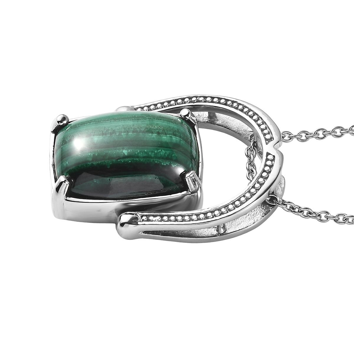 African Malachite 18.50 ctw Convertible Ring (Size 7.0) or Pendant Necklace 20 Inches in Stainless Steel image number 4