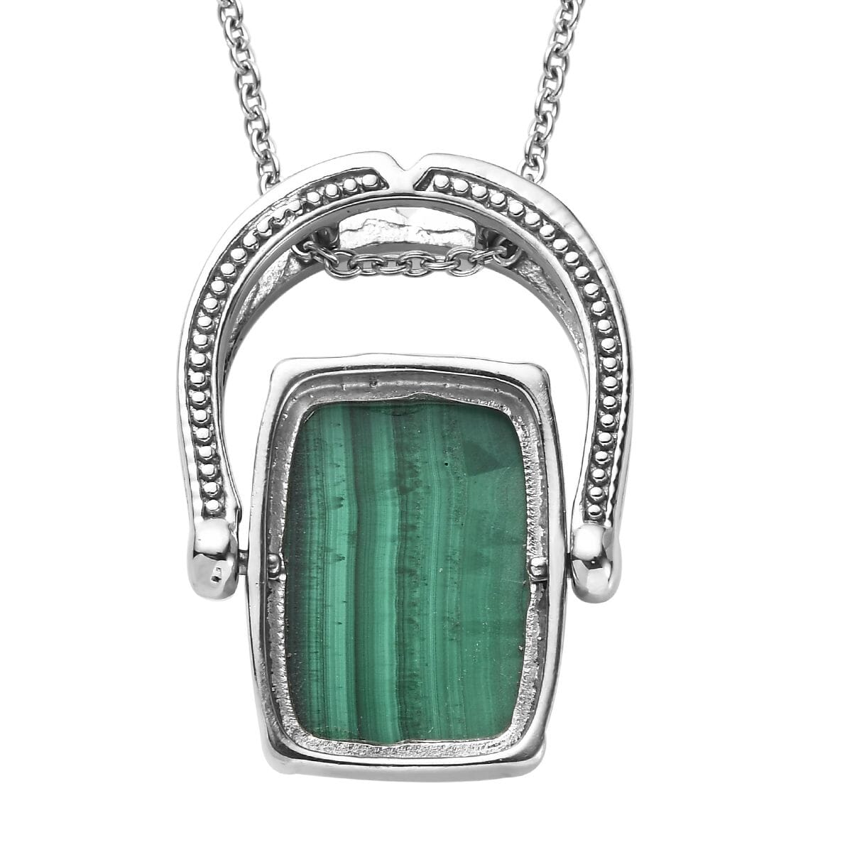 African Malachite 18.50 ctw Convertible Ring (Size 7.0) or Pendant Necklace 20 Inches in Stainless Steel image number 5