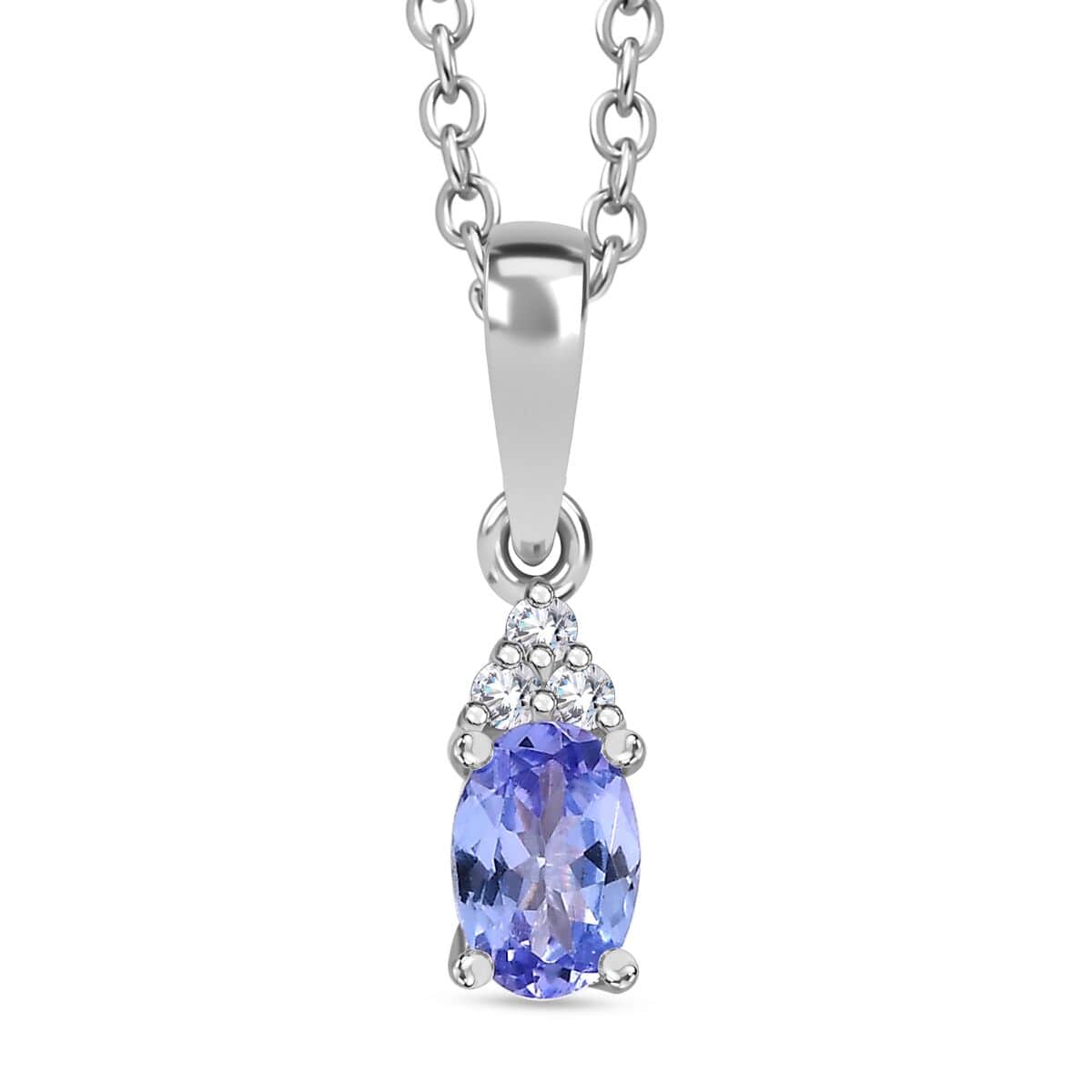 Tanzanite and Moissanite 1.00 ctw Ring (Size 5.0) and Pendant in Rhodium Over Sterling Silver with Stainless Steel Necklace 20 Inches image number 6