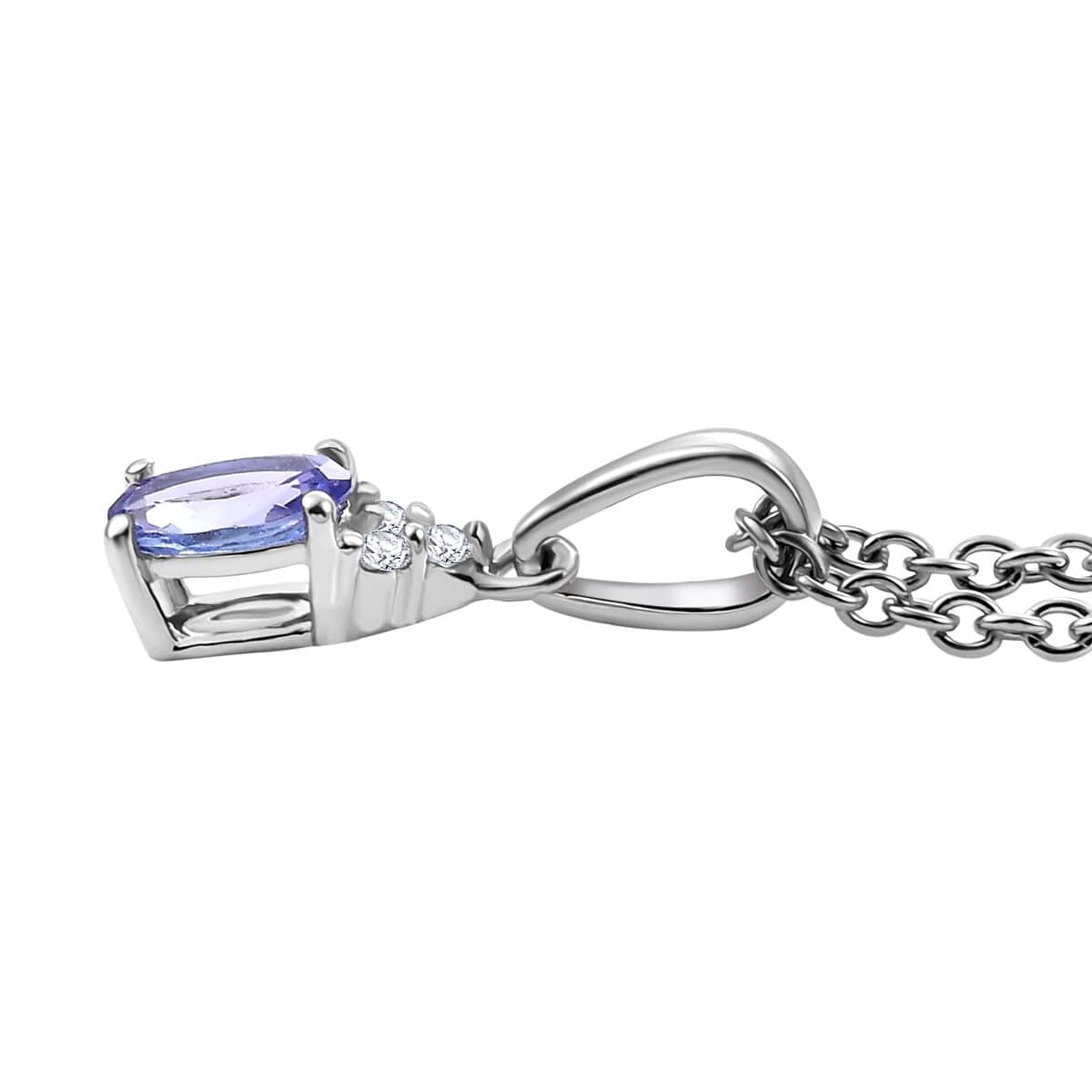 Tanzanite and Moissanite 1.00 ctw Ring (Size 5.0) and Pendant in Rhodium Over Sterling Silver with Stainless Steel Necklace 20 Inches image number 7