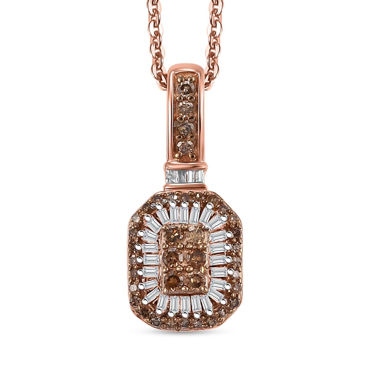 Natural Champagne and White Diamond 0.33 ctw Pendant Necklace in 18K Vermeil Rose Gold Over Sterling Silver 20 Inches image number 0