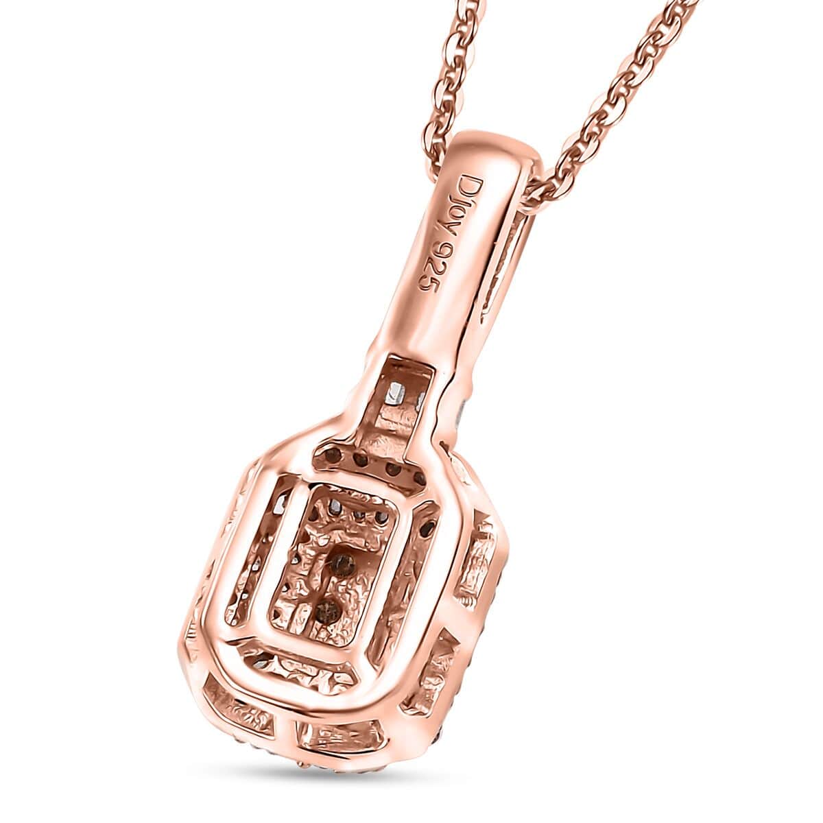 Natural Champagne and White Diamond 0.33 ctw Pendant Necklace in 18K Vermeil Rose Gold Over Sterling Silver 20 Inches image number 4