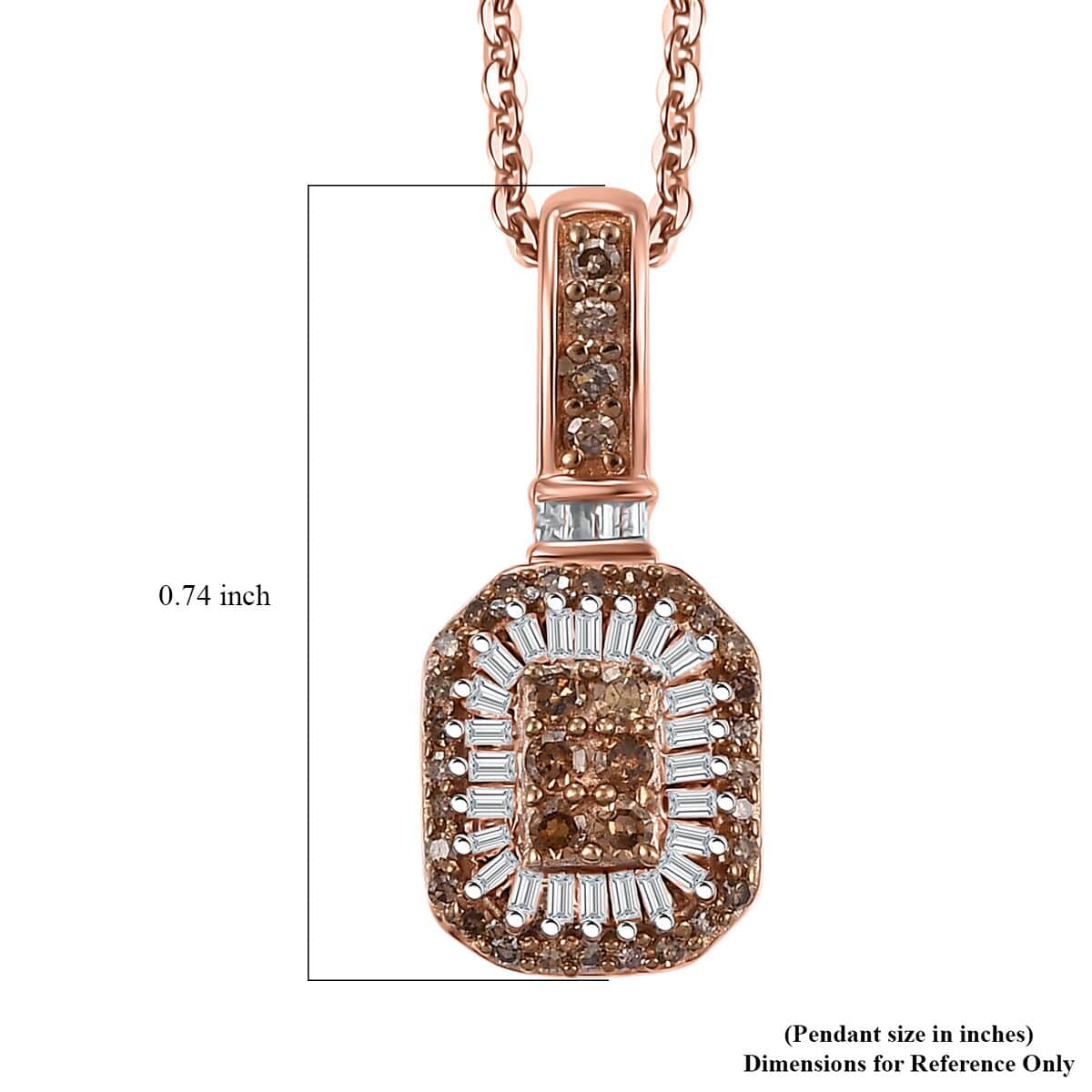 Natural Champagne and White Diamond 0.33 ctw Pendant Necklace in 18K Vermeil Rose Gold Over Sterling Silver 20 Inches image number 6