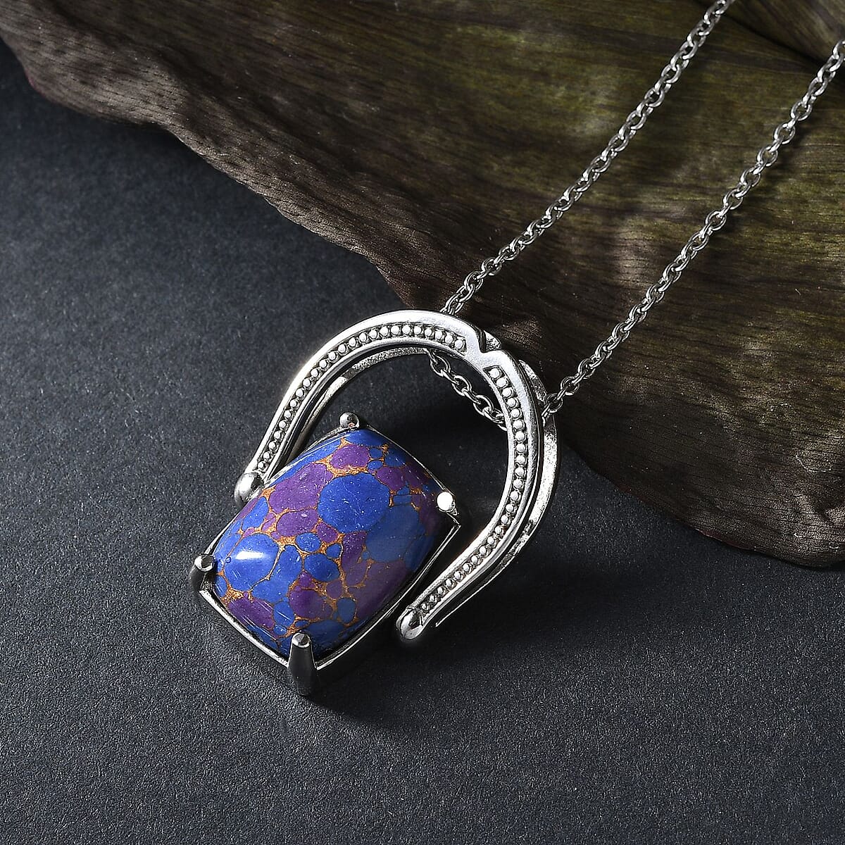 Purple Turquoise 12.50 ctw Convertible Ring (Size 7.0) or Pendant Necklace 20 Inches in Stainless Steel image number 1